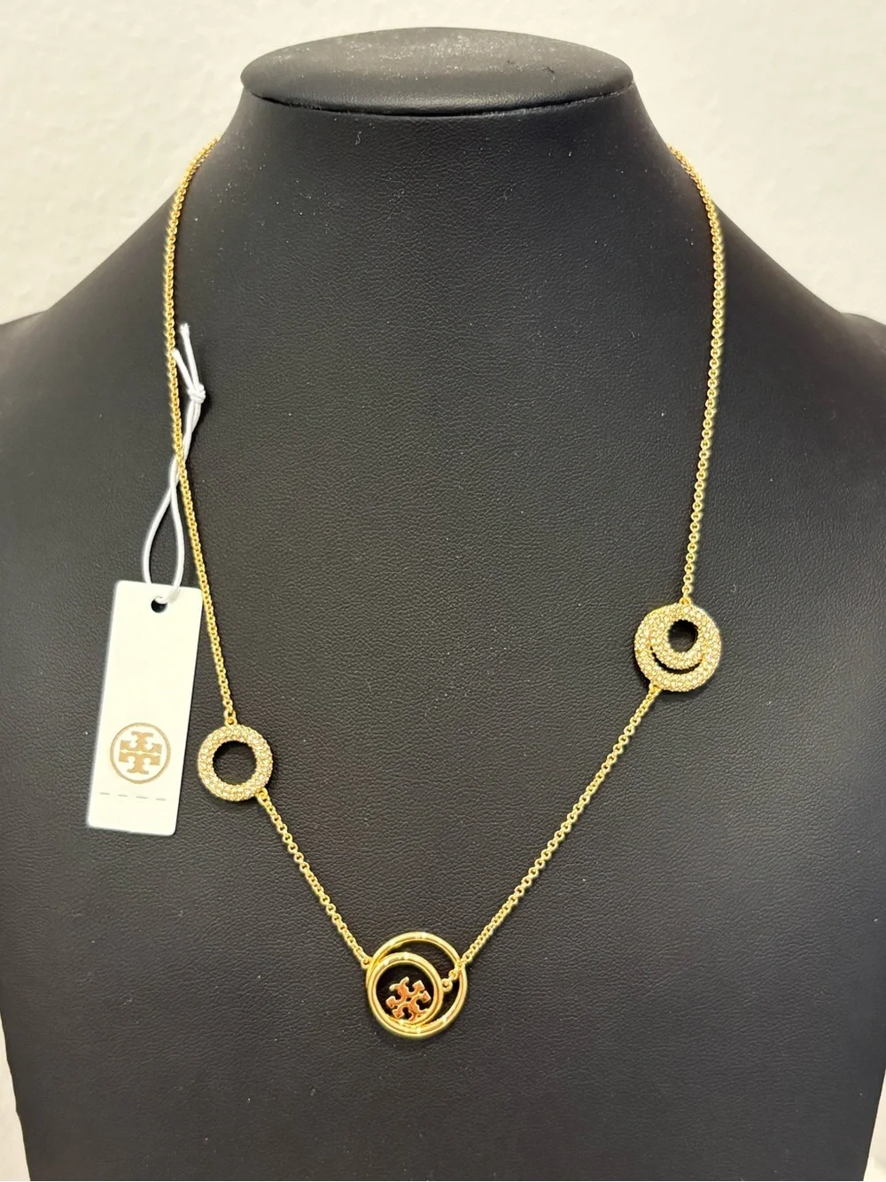 Tory Burch Pave Ring Logo Necklace